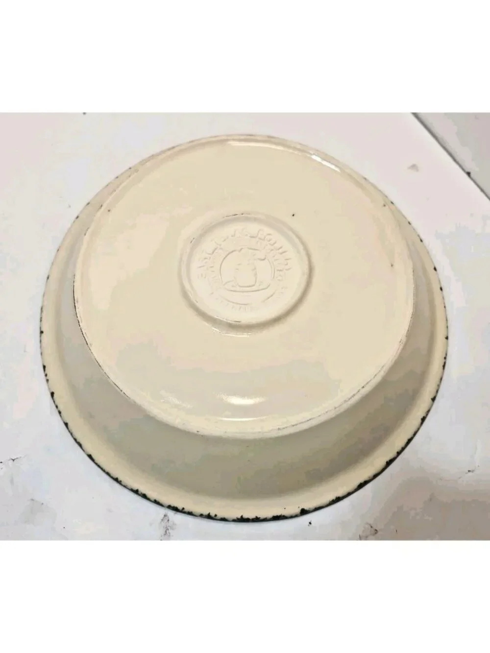 Vintage East Texas Potteries Pie Plate Sponged Border Floral Heart Pink Green